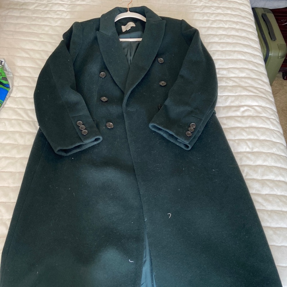 LOFT dark green wool blend full length coat
